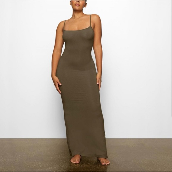SKIMS Dresses & Skirts - NWT SKIMS Discontinued Army Green Soft Lounge Rib Knit  Sleeveless Maxi Dress